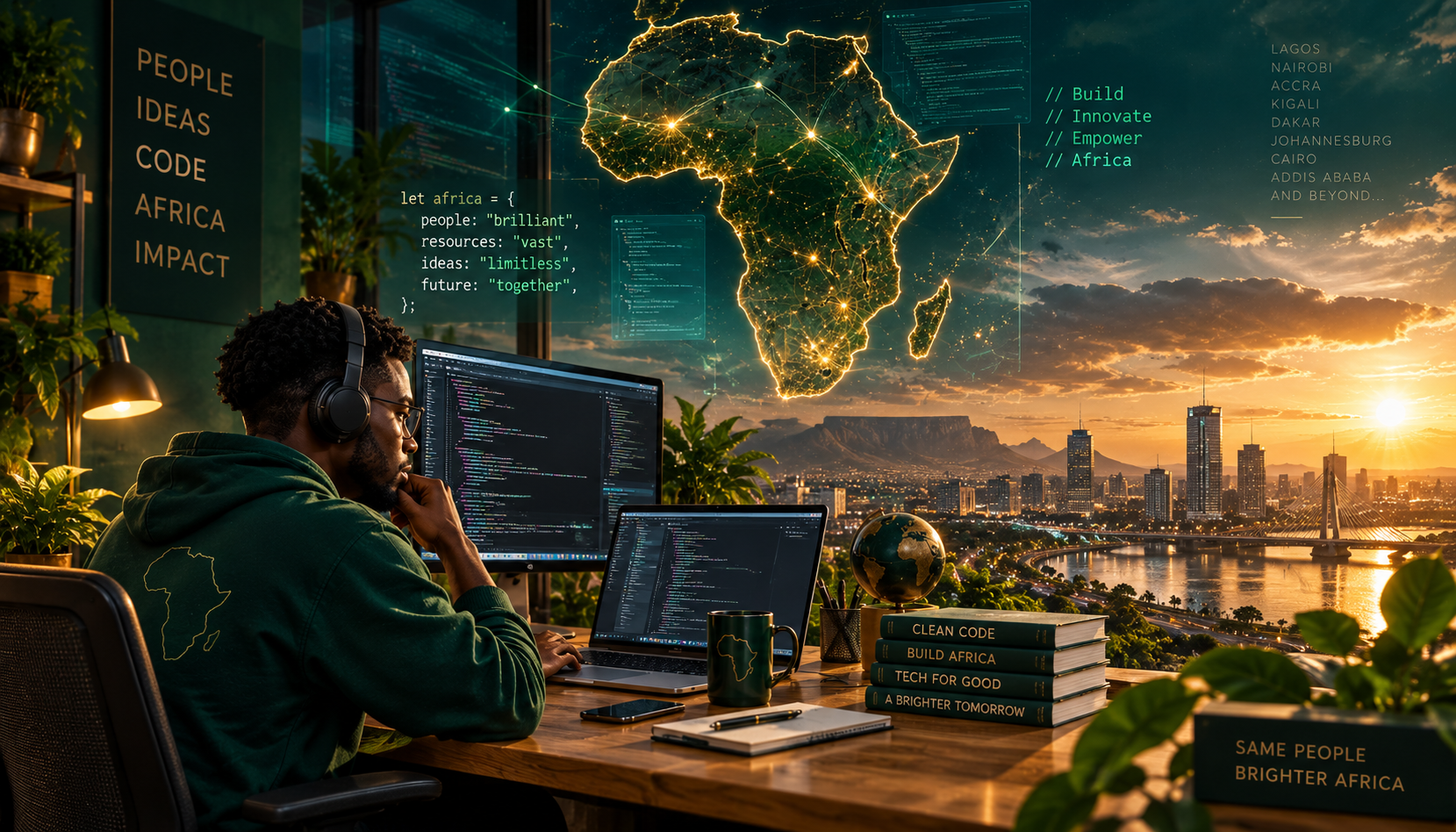 African software engineers collaborating at their workstations, representing the hands-on, project-driven Software Engineering track.